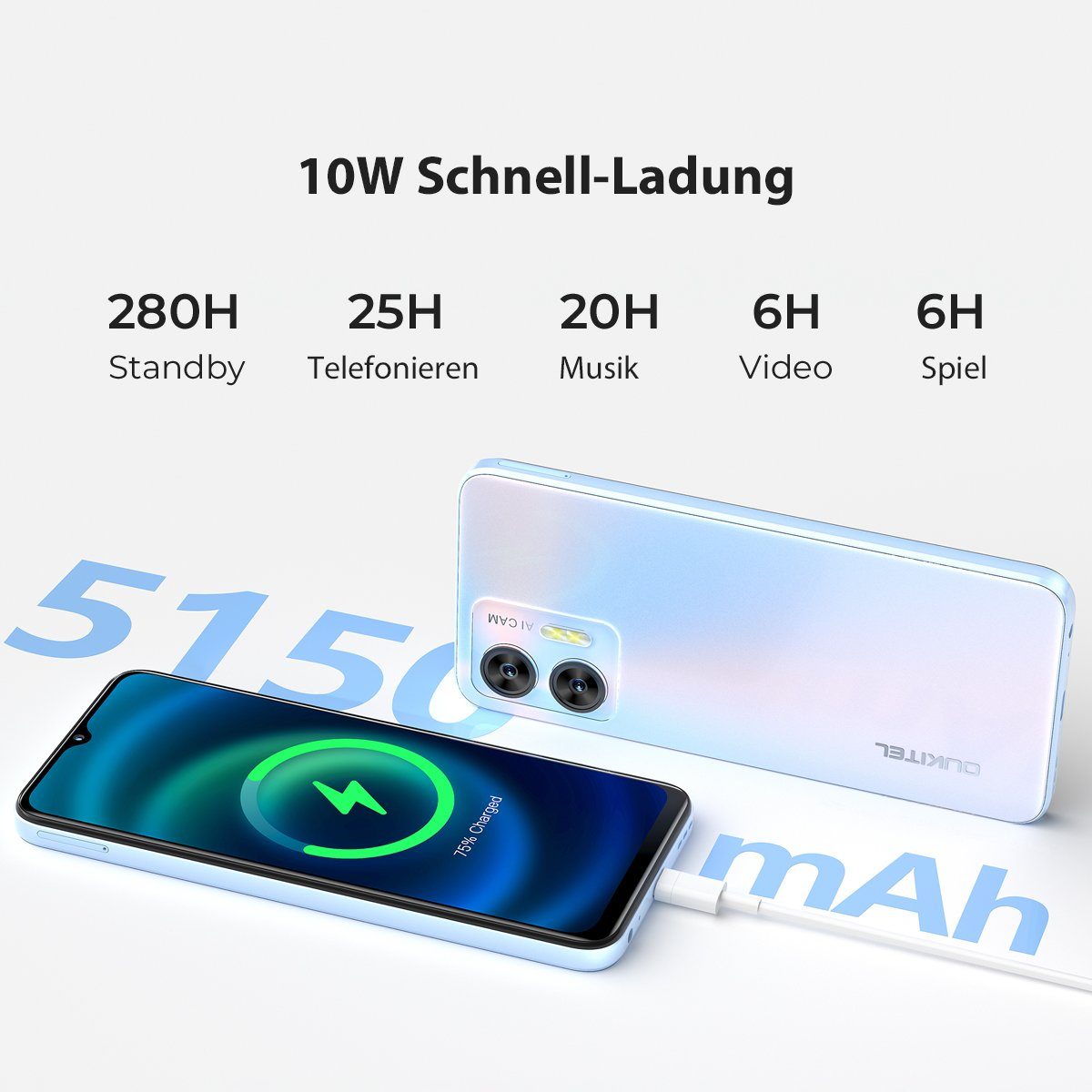 OUKITEL C35, 5150 mAh, 12GB RAM+256GB ROM Smartphone (6,56 Zoll, 256 GB Speicherplatz, 50 MP MP Kamera, buntes Gehäuse, ultradünnes Design)