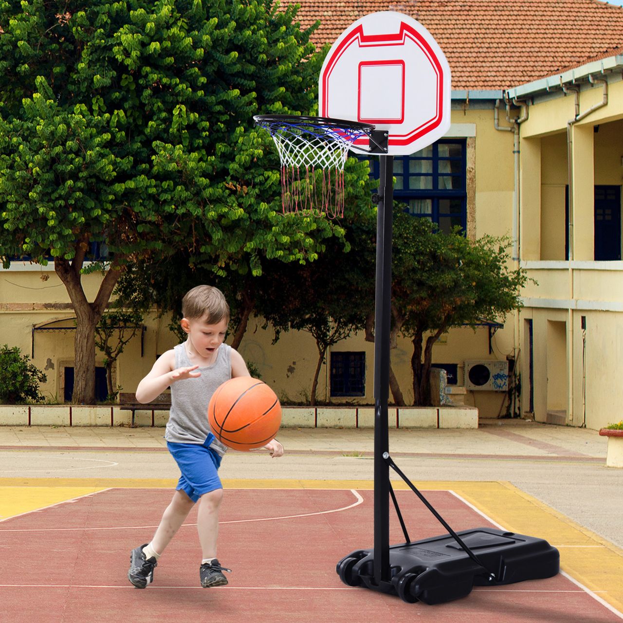 HOMCOM Kinder Basketballständer Basketballkorb höhenverstellbar mit Rollen