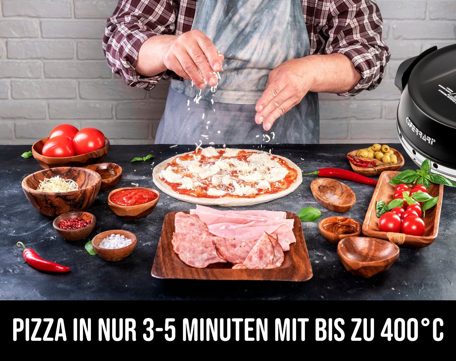 G3Ferrari Pizzaofen Napoletana G1003210 schwarz, bis 400 Grad mit 2 feuerfesten Pizzasteinen