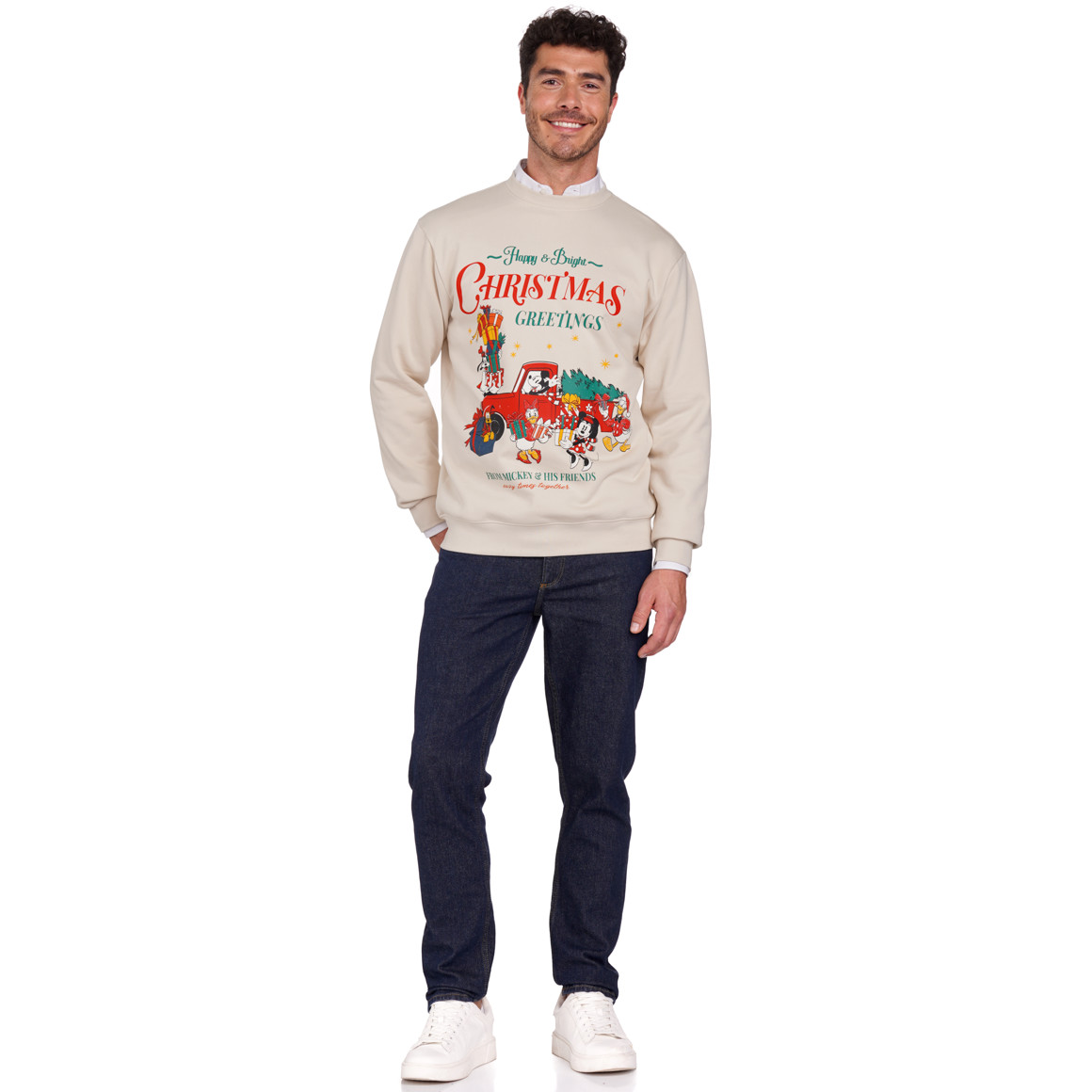 Micky Maus Weihnachtssweatshirt mit Print creme