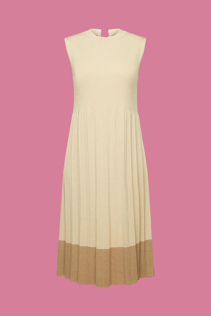 Plissiertes, ärmelloses Maxikleid mit Rundhals
