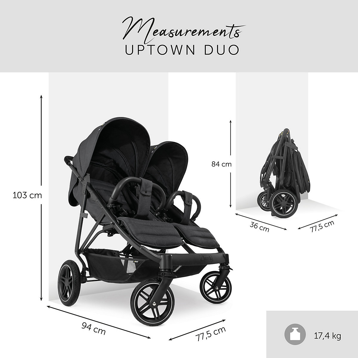 Geschwisterwagen Uptown Duo, Melange Black