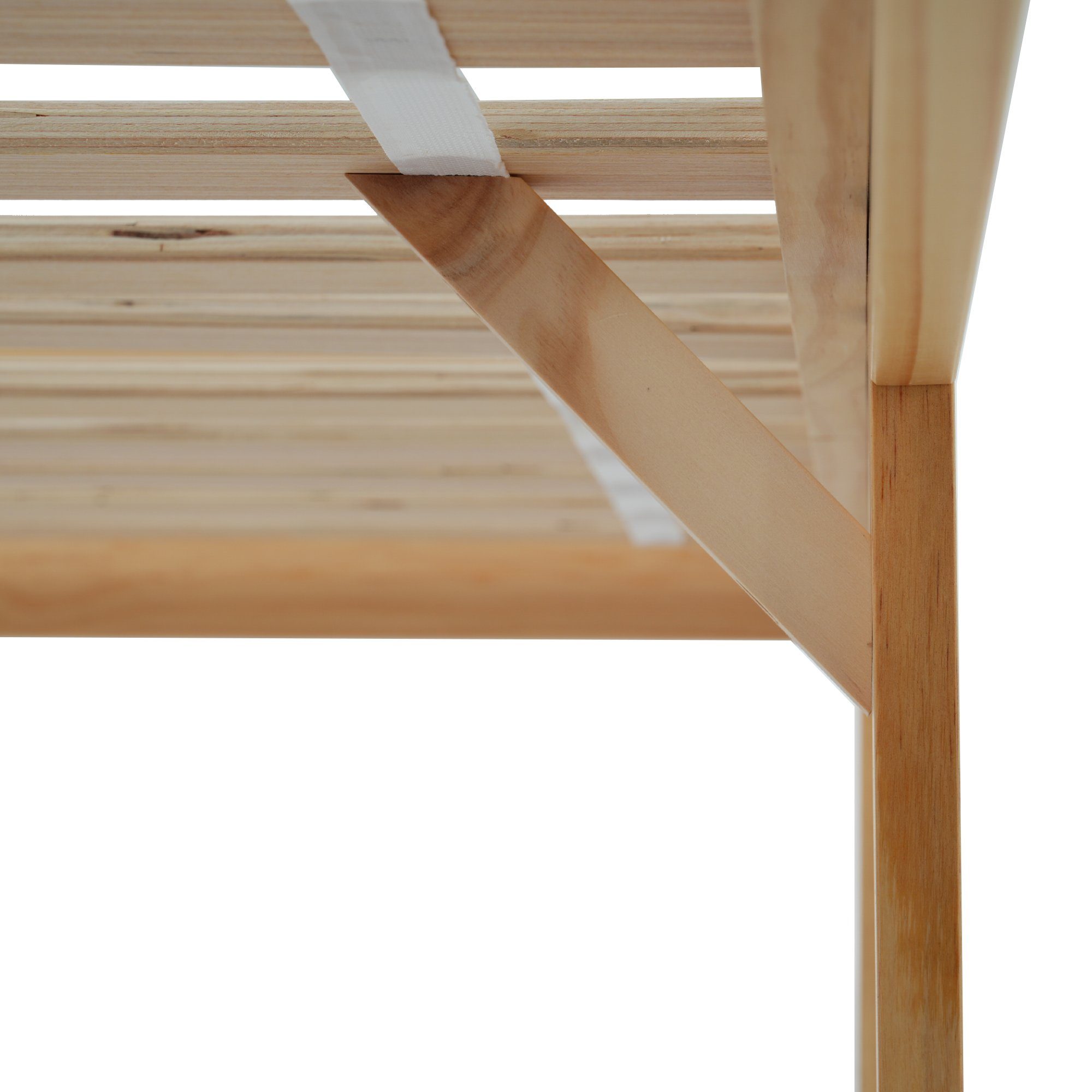 Fangqi Holzbett Kiefernholzrahmen mit Mittelfuß, Weiß + Natur, 90/140x200cm, Doppelbett/Doppelbett, Jugendbett, Erwachsenenbett Holzbett