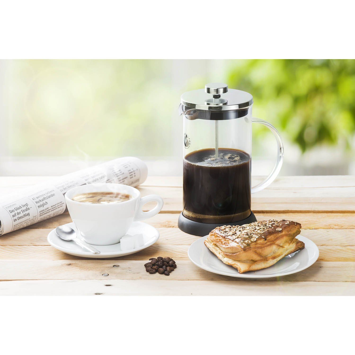 Coffee Fox French Press Kanne Kaffeezubereiter aus Glas, Pressfilterkanne, Kaffeebereiter