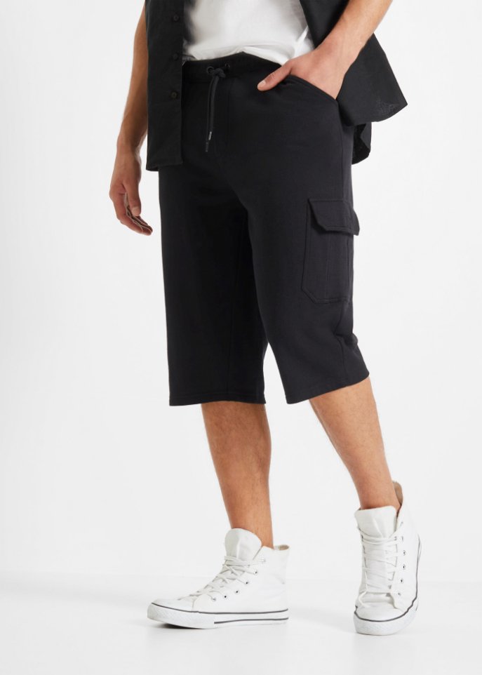 Long-Sweat-Bermuda mit Cargotaschen, Regular Fit
