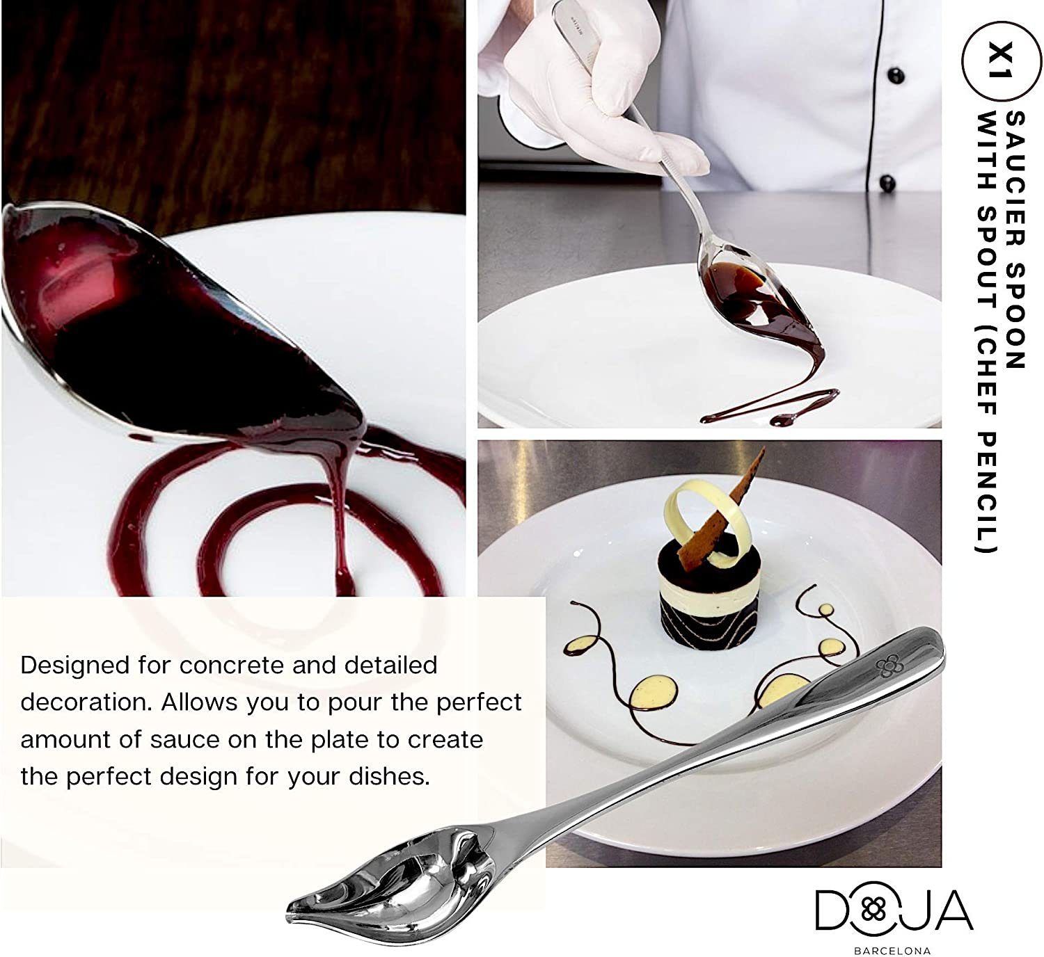 UE Stock Kochbesteck-Set Barcelona Küchen Chef Kochutensilien 7-teilig (Edelstahl Plating Kit Kuechen-Werkzeug Koch Set - Deko Garnieren Gadgets - PERFORIERTLÖFFEL - DEKOLÖFFEL - SPREIZSPACHTEL - FISCHKNOCHENENTFERNER-ZANGE - PRÄZISE PINZETTEN, 7-tlg