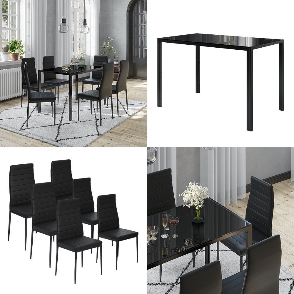 Vicco Esstisch Essgruppe GRAND METALL Schwarz mit 6 Stühlen