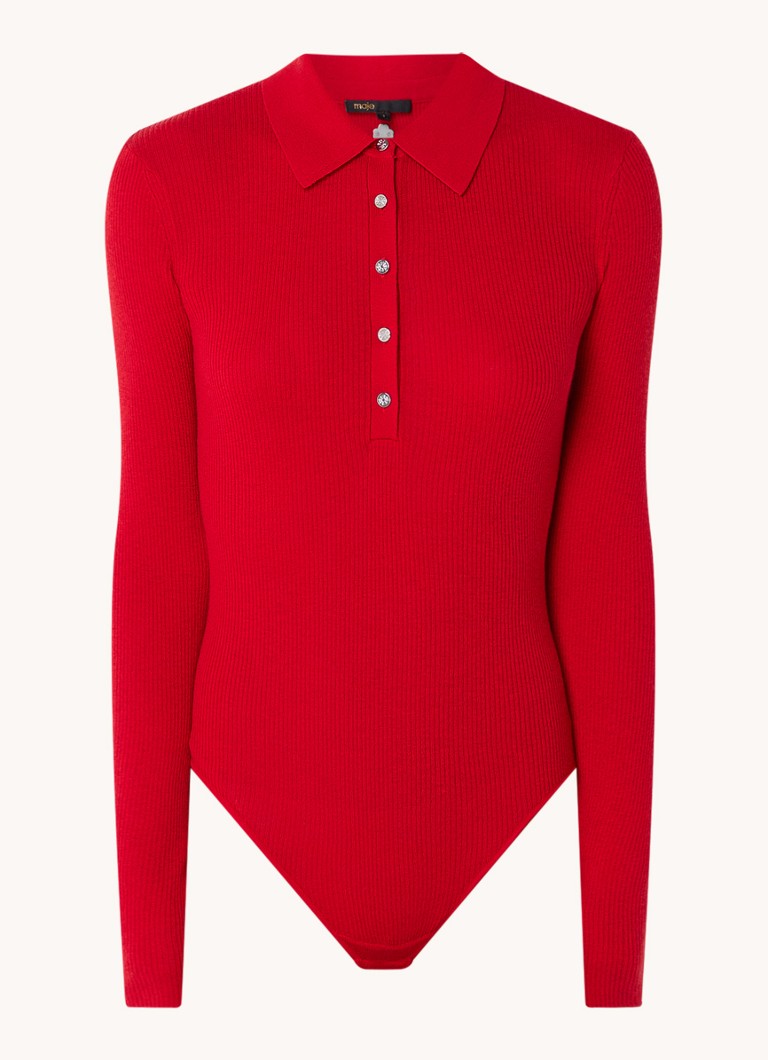 Maje Rib-knit bodysuit in silk blend with polo collar