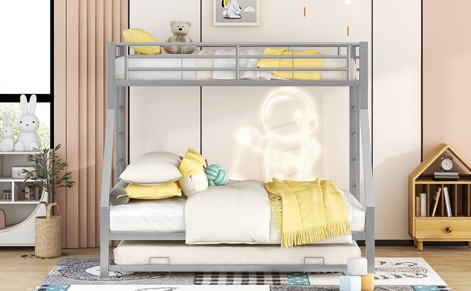 REDOM Etagenbett Kinderbett, Metallbett mit ausziehbarem Bett (Jugendliche, Erwachsene, einfach zu montieren, 90(140)x200cm, mit Leiter auf beiden Seiten für Kinder), Matratze nicht enthalten