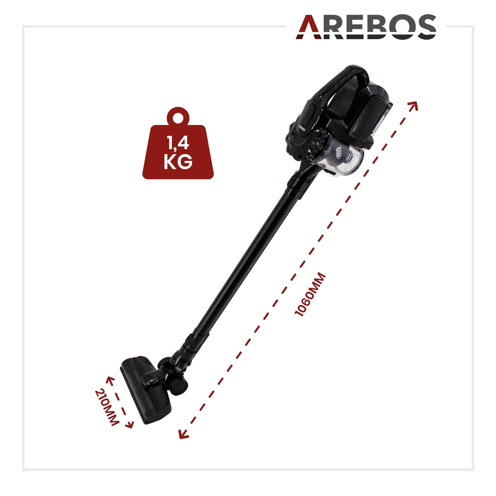 Arebos Akku-Handstaubsauger Lithium-Ionen-Akku Staubsauger, 2-in-1 Hand- und Bodenstaubsauger, 200,00 W, beutellos