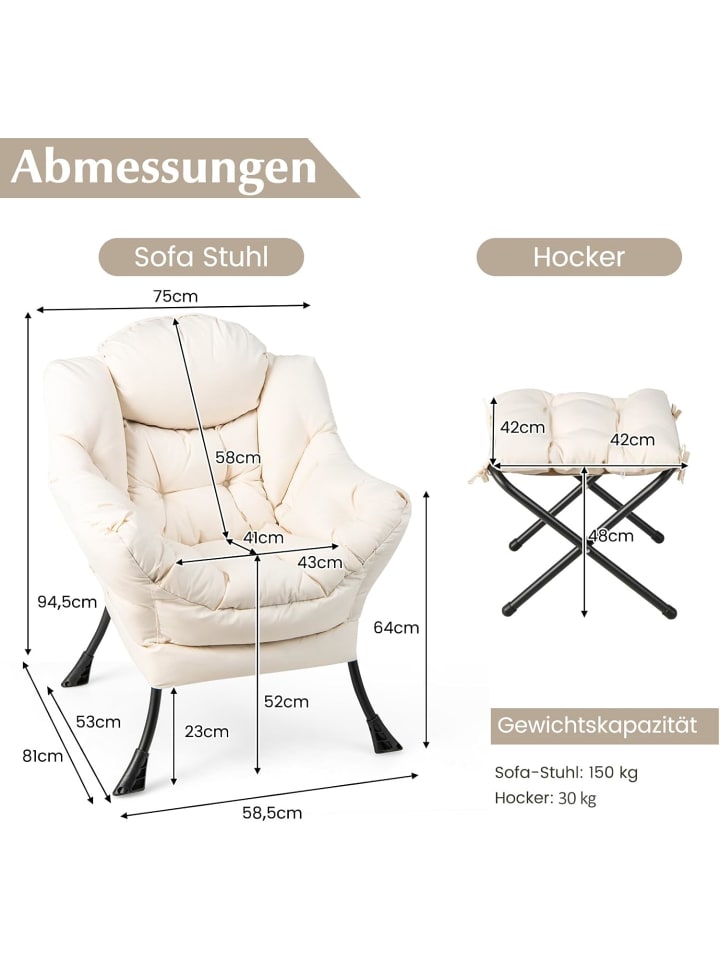 COSTWAY Relaxsessel mit Hocker in Beige günstig kaufen onesize