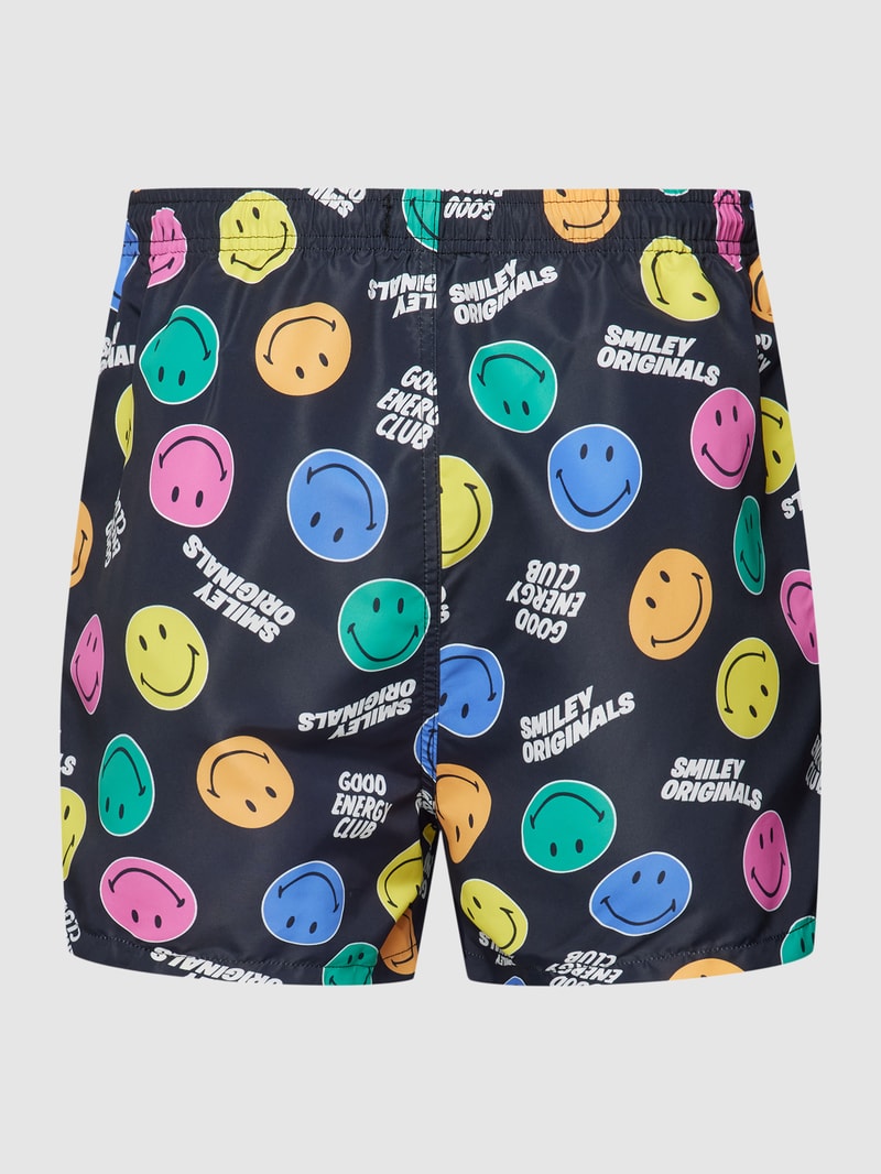 Badehose mit Allover-Muster Modell 'SMILEY' in schwarz
