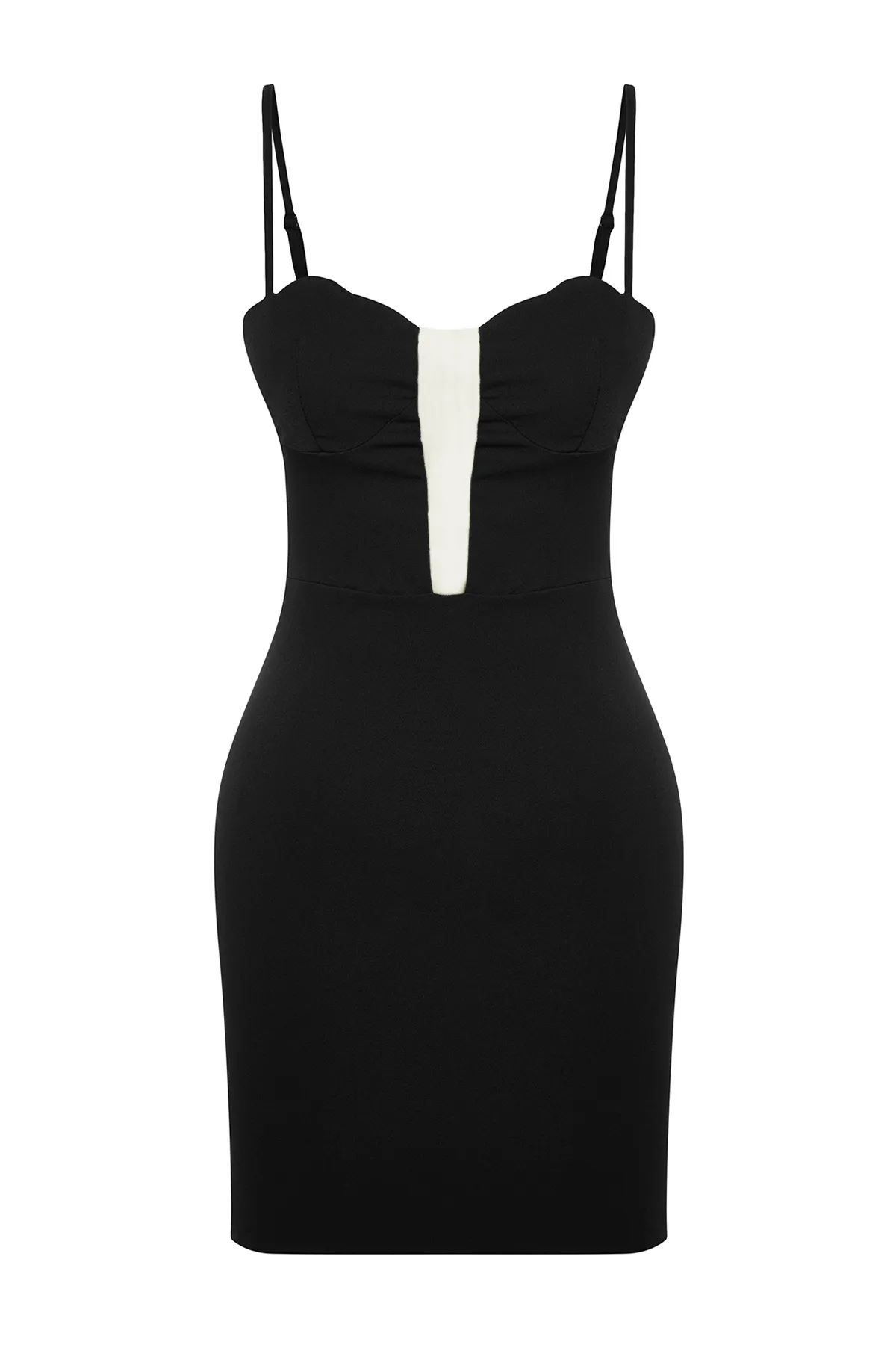 Trendyol Collection  Schwarzes, figurbetontes, elegantes Abendkleid mit gewebtem Tülldetail TPRSS23EL00578