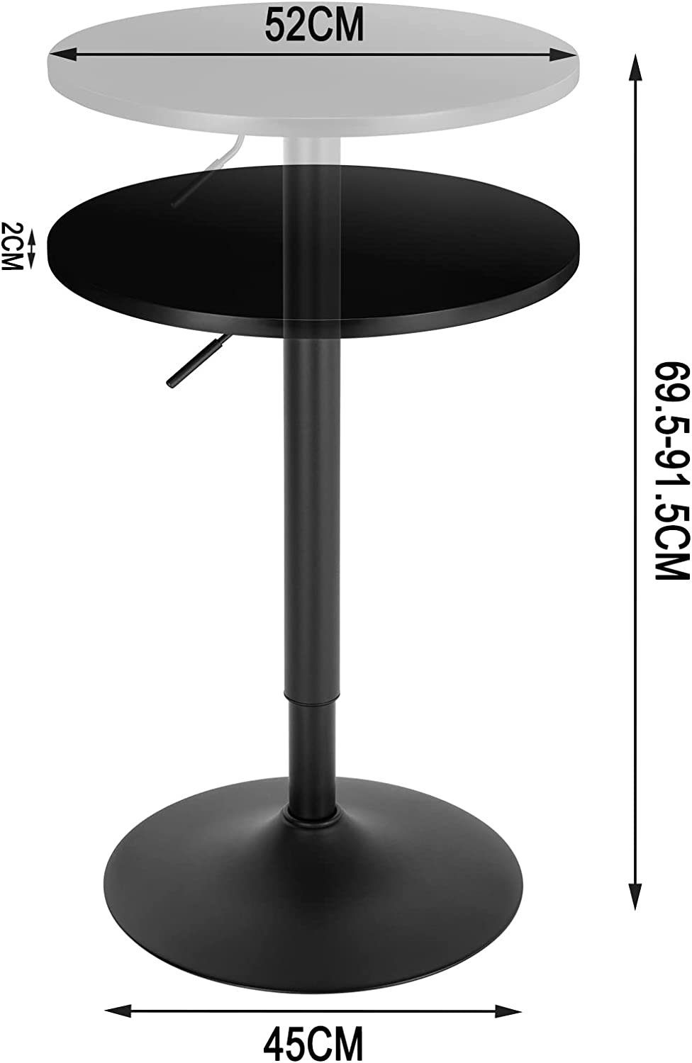 Woltu Bartisch (1-St), runde höhenverstellbare Tischplatte, aus MDF Metall