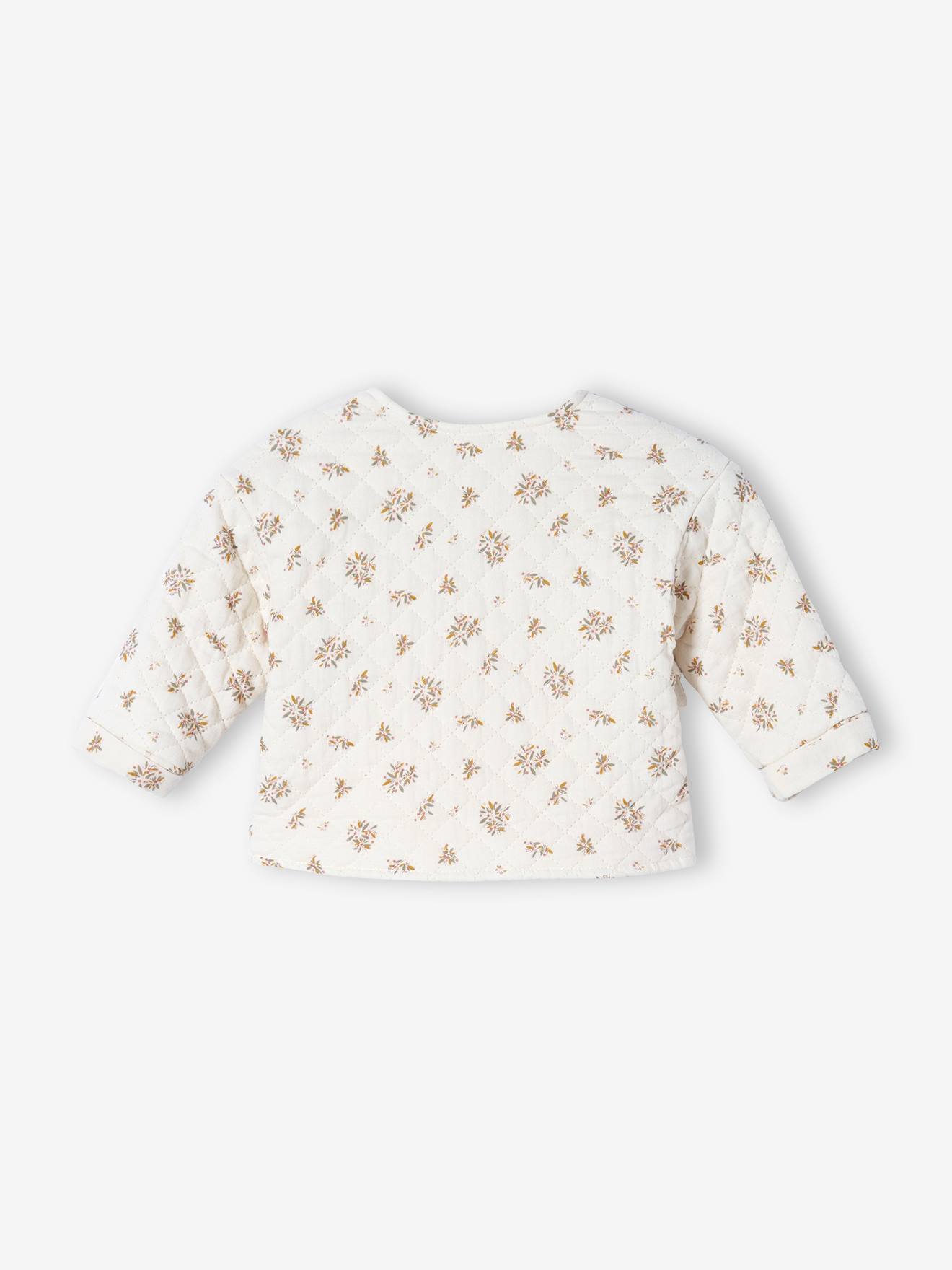Cardigan croisé forme brassière bébé matelassé beige imprimé
