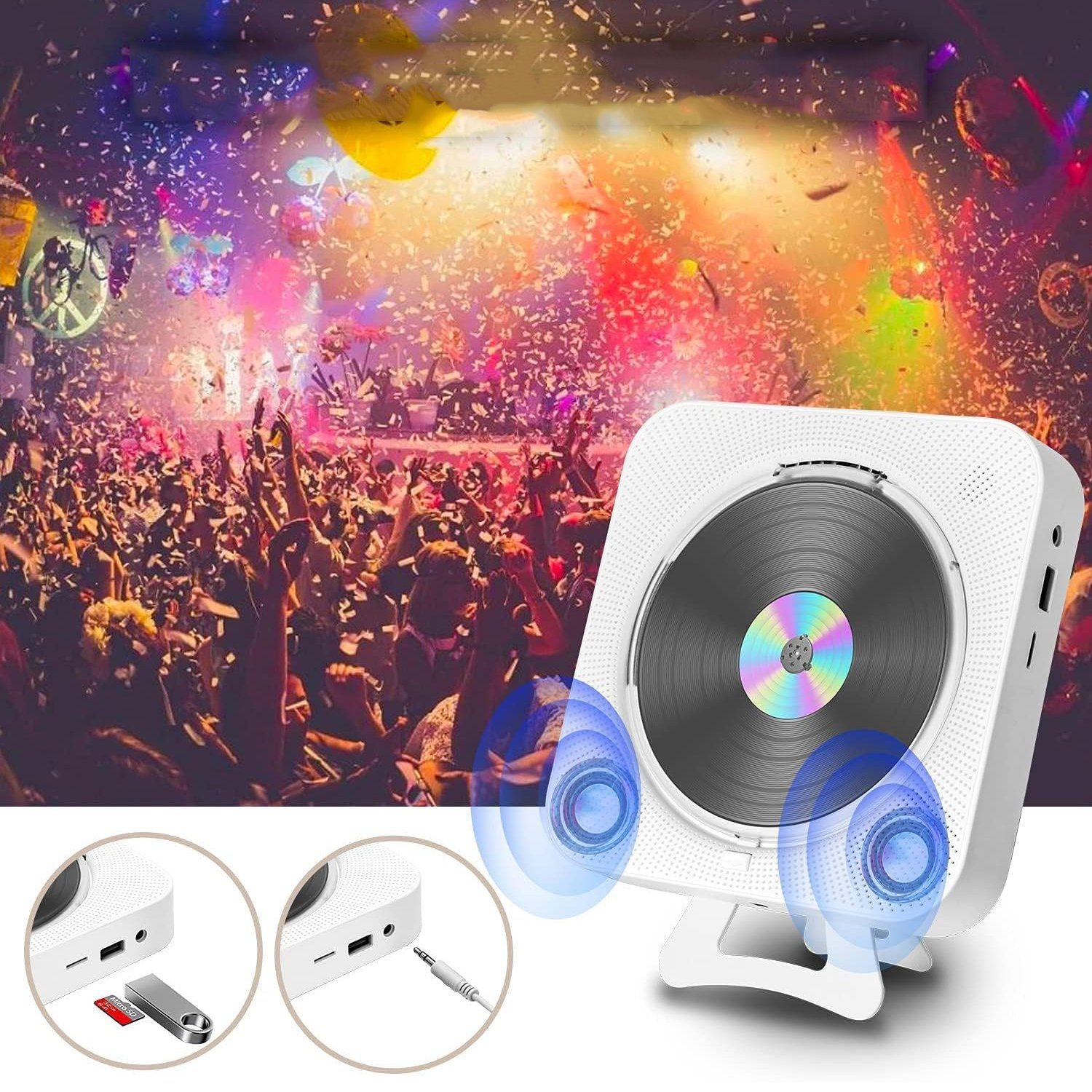 Bedee Tragbarer Desktop-CD-Player mit Bluetooth Multifunktional tragbarer CD-Player (3,5mm AUX Buchse mit Fernbedienung Audio FM Radio USB MP3 Musik Player)