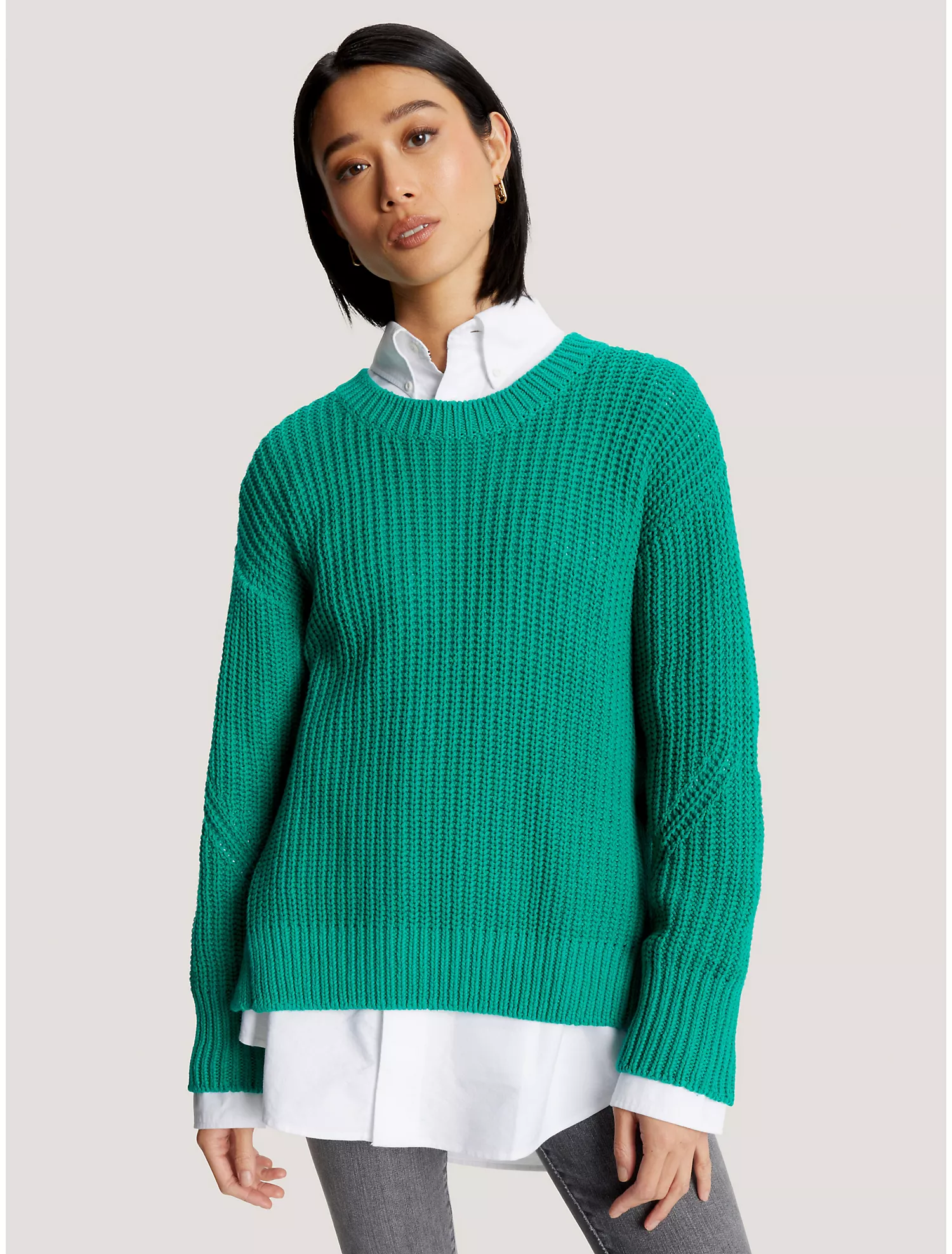 Side-Button Crewneck Sweater