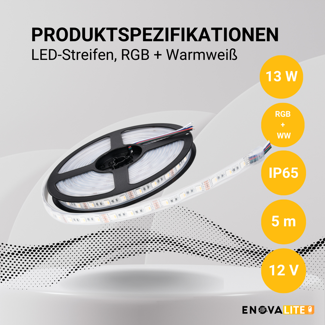 ENOVALITE LED-Streifen, RGB und warmweißes Licht, IP65, 24 V