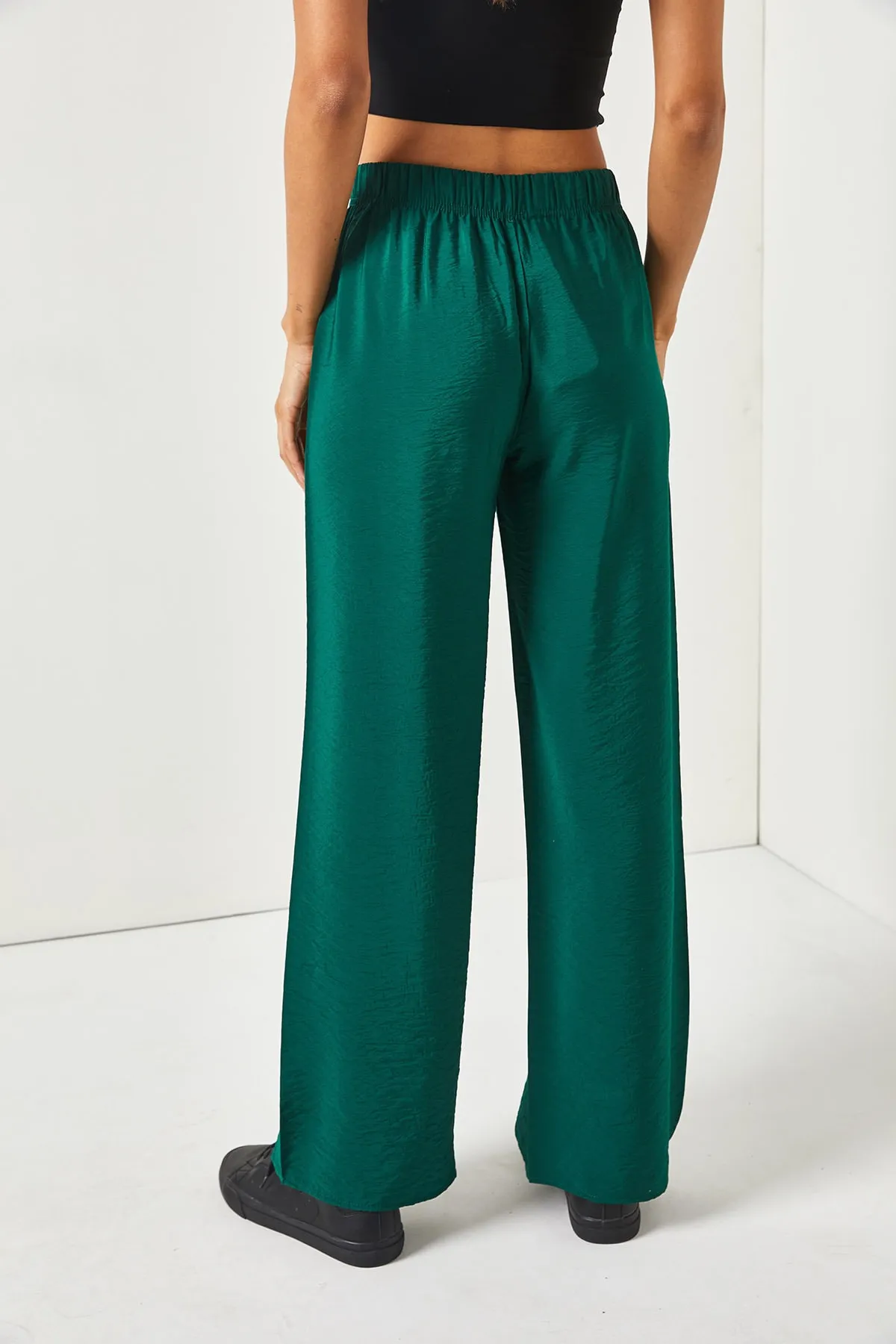 Olalook  Smaragdgrüne Palazzo-Ayrobin-Hose mit Gürtel und elastischem Bund für Damen PNT-19000200