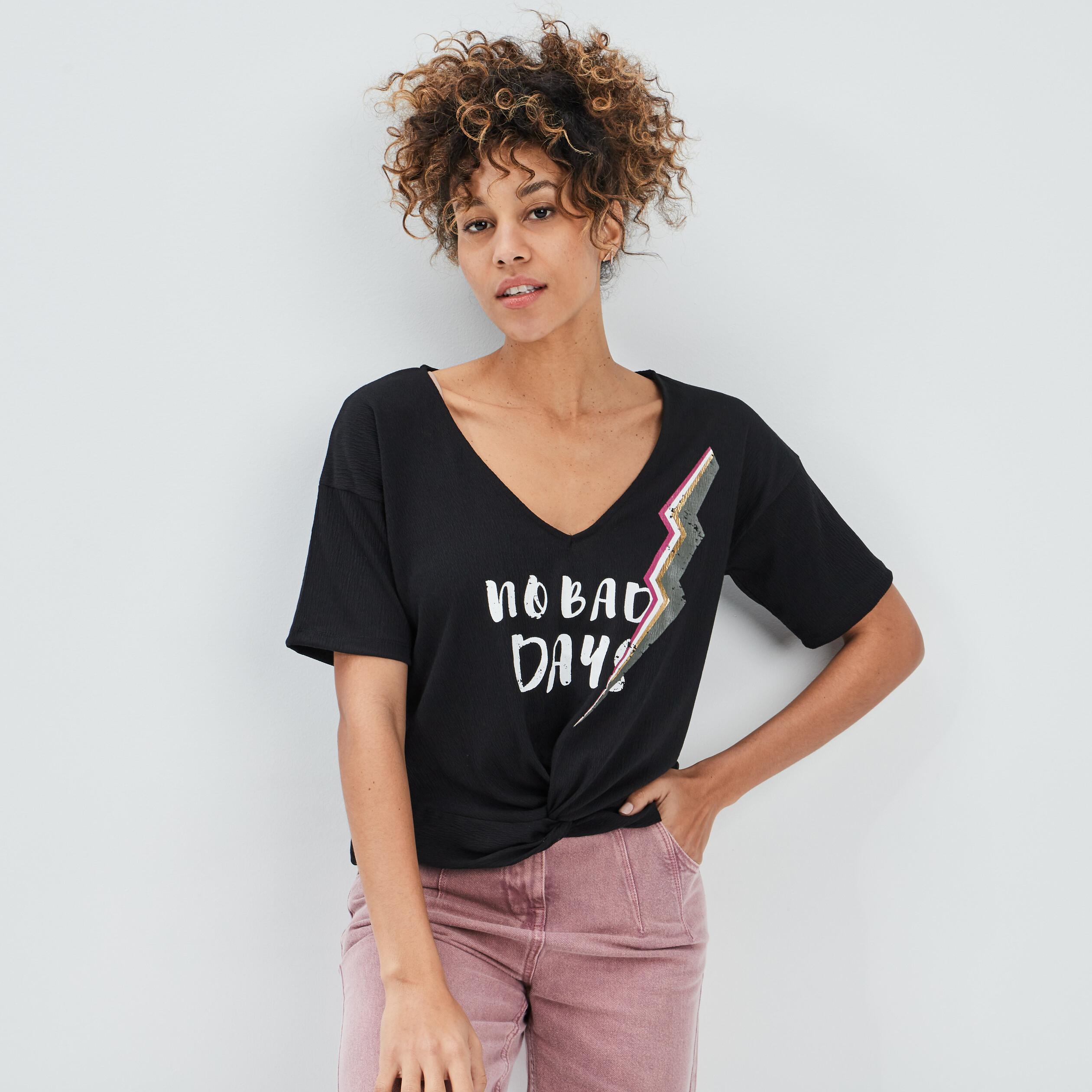 T-shirt manches courtes noir femme | La Halle
