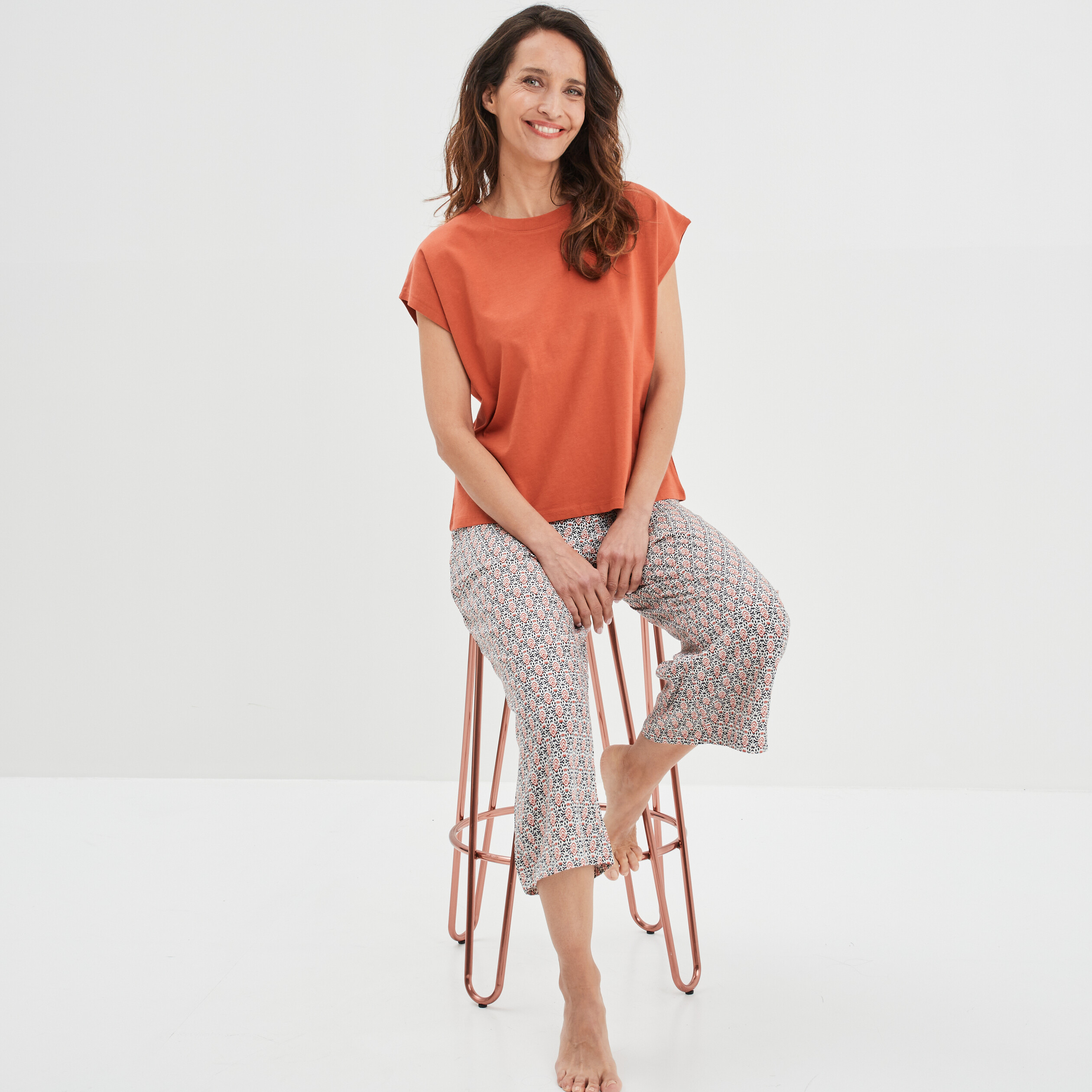 Ensemble pyjama 2 pièces pantalon 7 8ème beige femme | La Halle