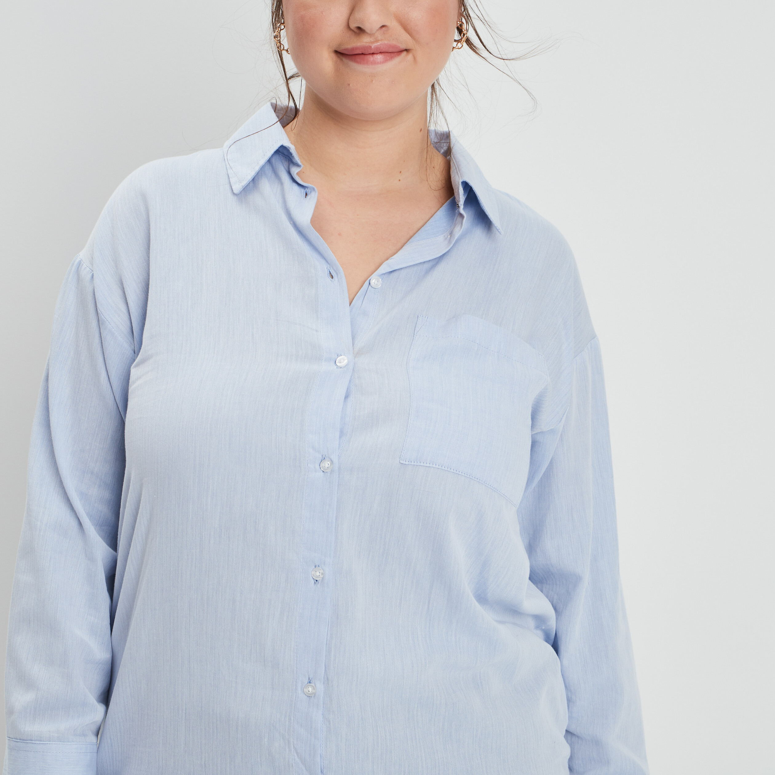 Chemise manches longues bleu clair femme grande taille | La Halle