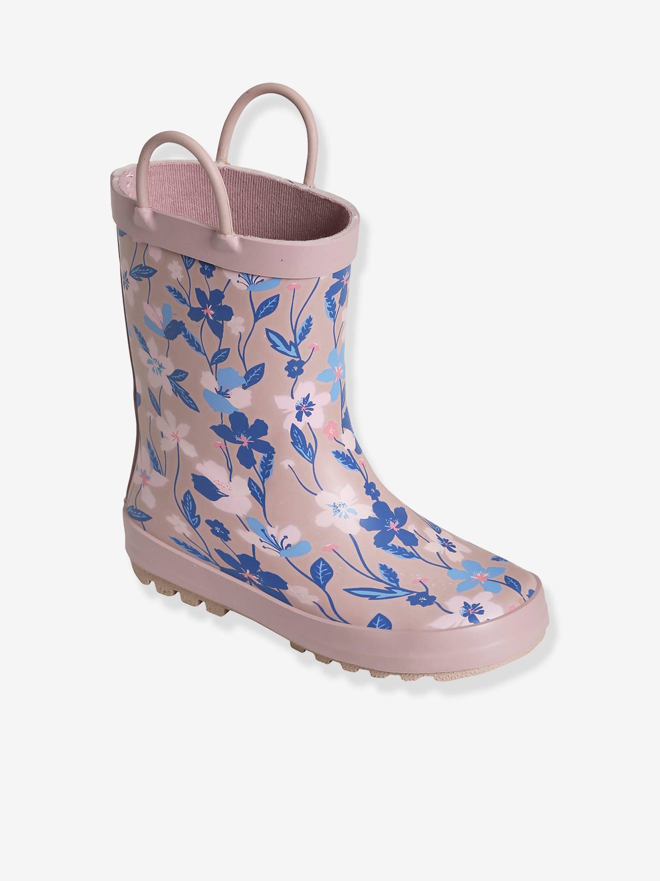 Vertbaudet Mädchen Gummistiefel, Anziehtrick - rosa geblümt