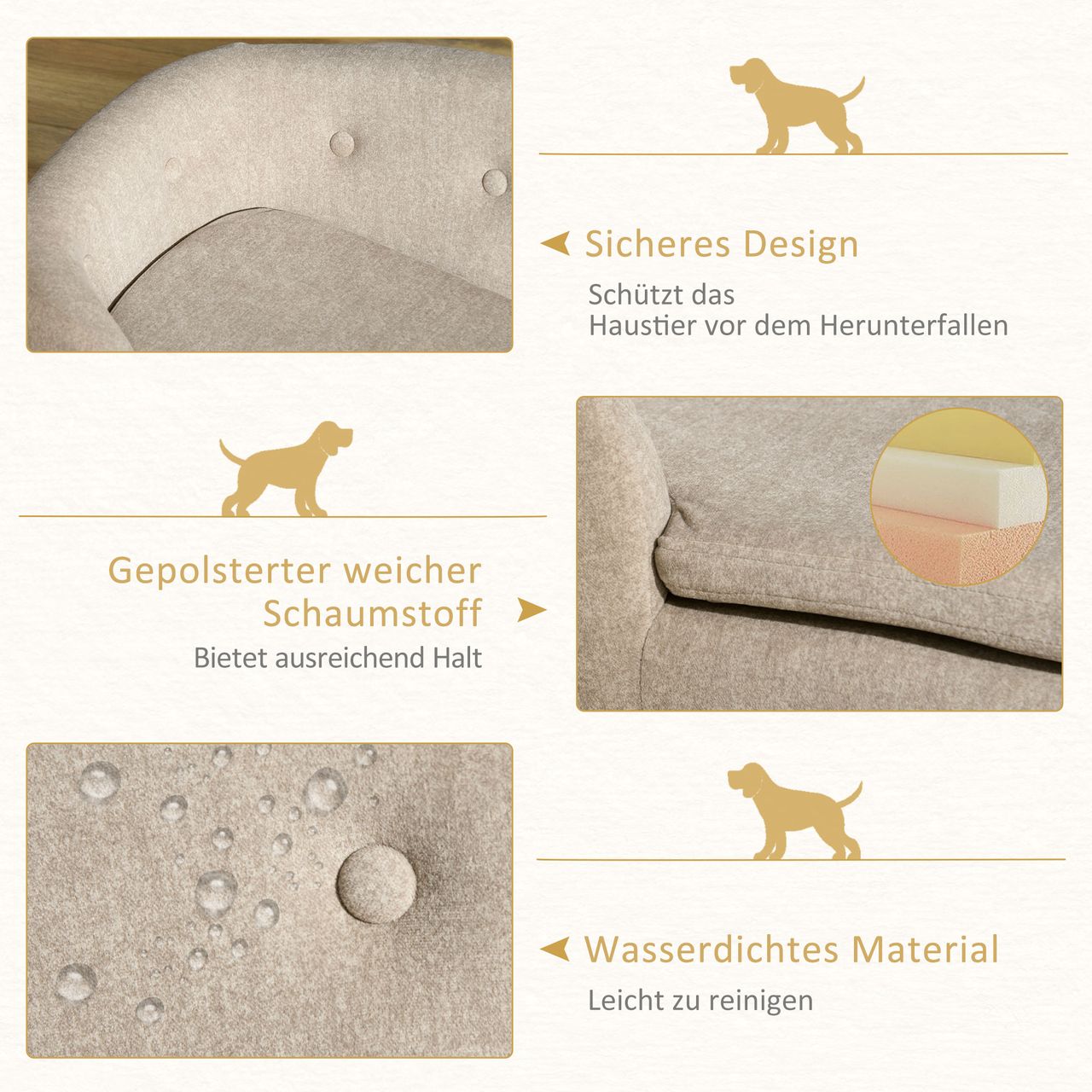 PawHut Haustiersofa Hundematte Katzen Sofa mit Kissen Plüsch Cremeweiß