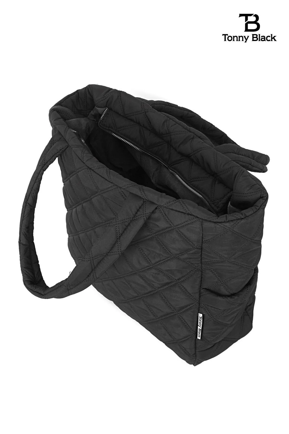 Tonny Black  Original großvolumige Damen-Komfortmodell mit Reißverschluss, gesteppter Tragetasche, aufblasbarer Shopper-Griff