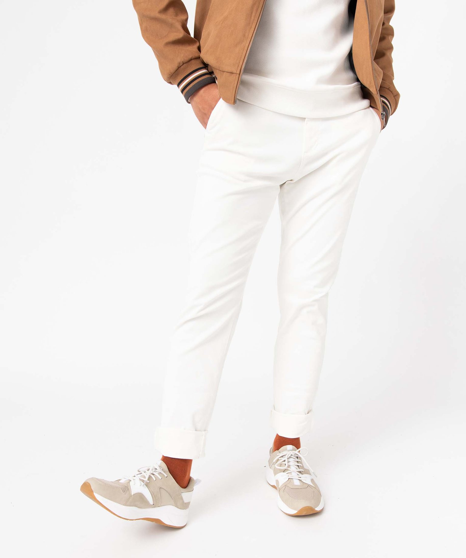 Pantalon chino en coton stretch homme ecru | GEMO