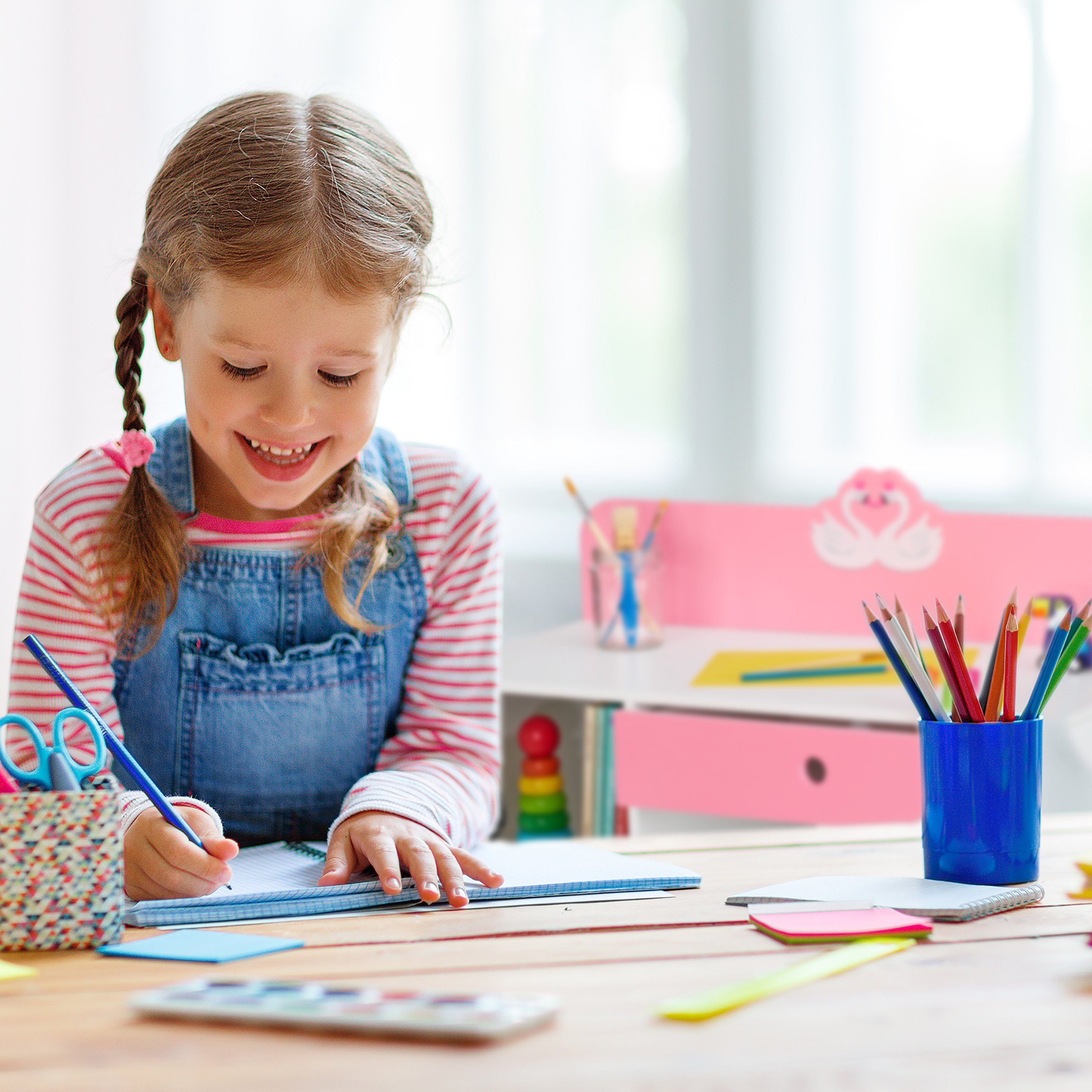 relaxdays Kinderschreibtisch Kinder Schreibtisch und Stuhl Schwan