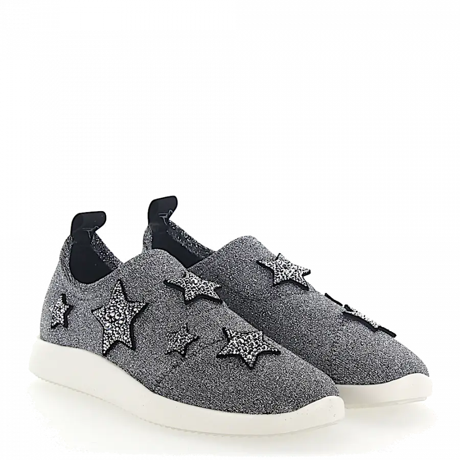 Giuseppe Zanotti - Slip Ons NATALIE Textil Glitzer Sternenmuster Strass silber - grau