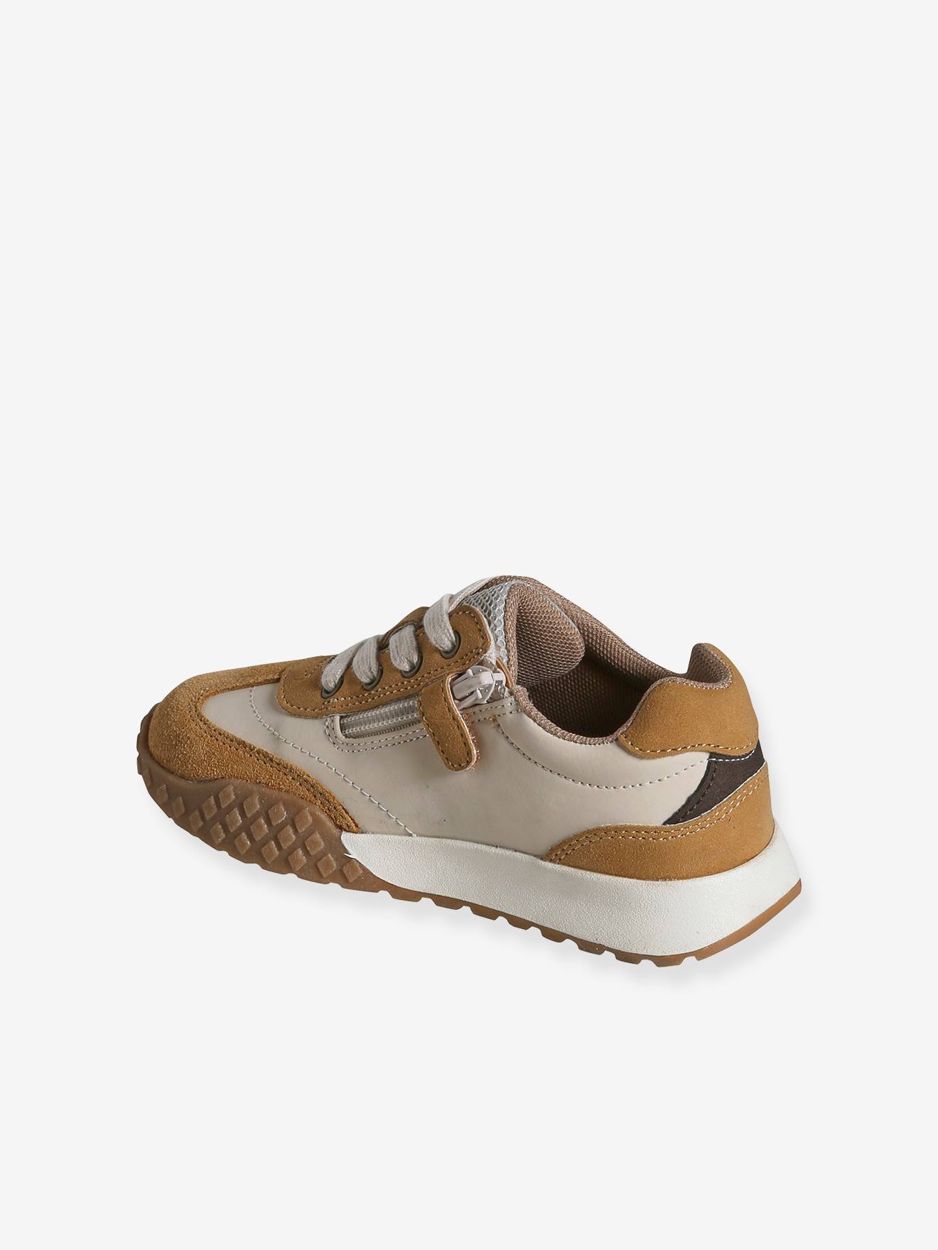 Vertbaudet Kinder Sneakers mit Reißverschluss und Anziehtrick - camel