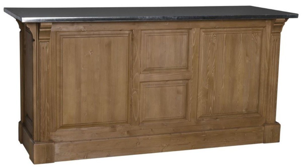 Casa Padrino Barschrank Landhausstil Theke Braun / Silber 191 x 68 x H. 95 cm - Massivholz Thekentisch mit verzinkter Tischplatte