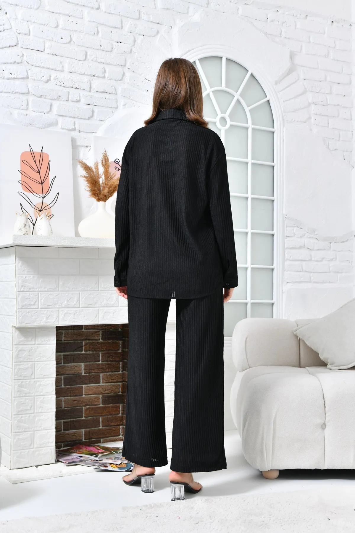 VOLT CLOTHİNG  Damen-Hosenset mit weitem Bein und Brusttasche