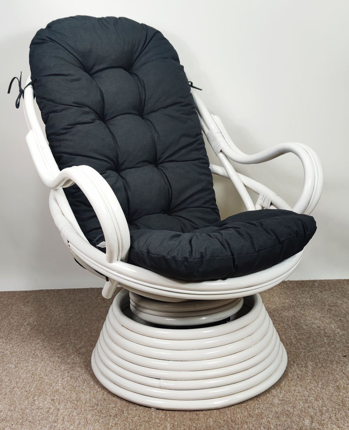 Rattani Rattanstuhl Rattan Drehsessel, Drehwippsessel Linda Weiß Lackiert