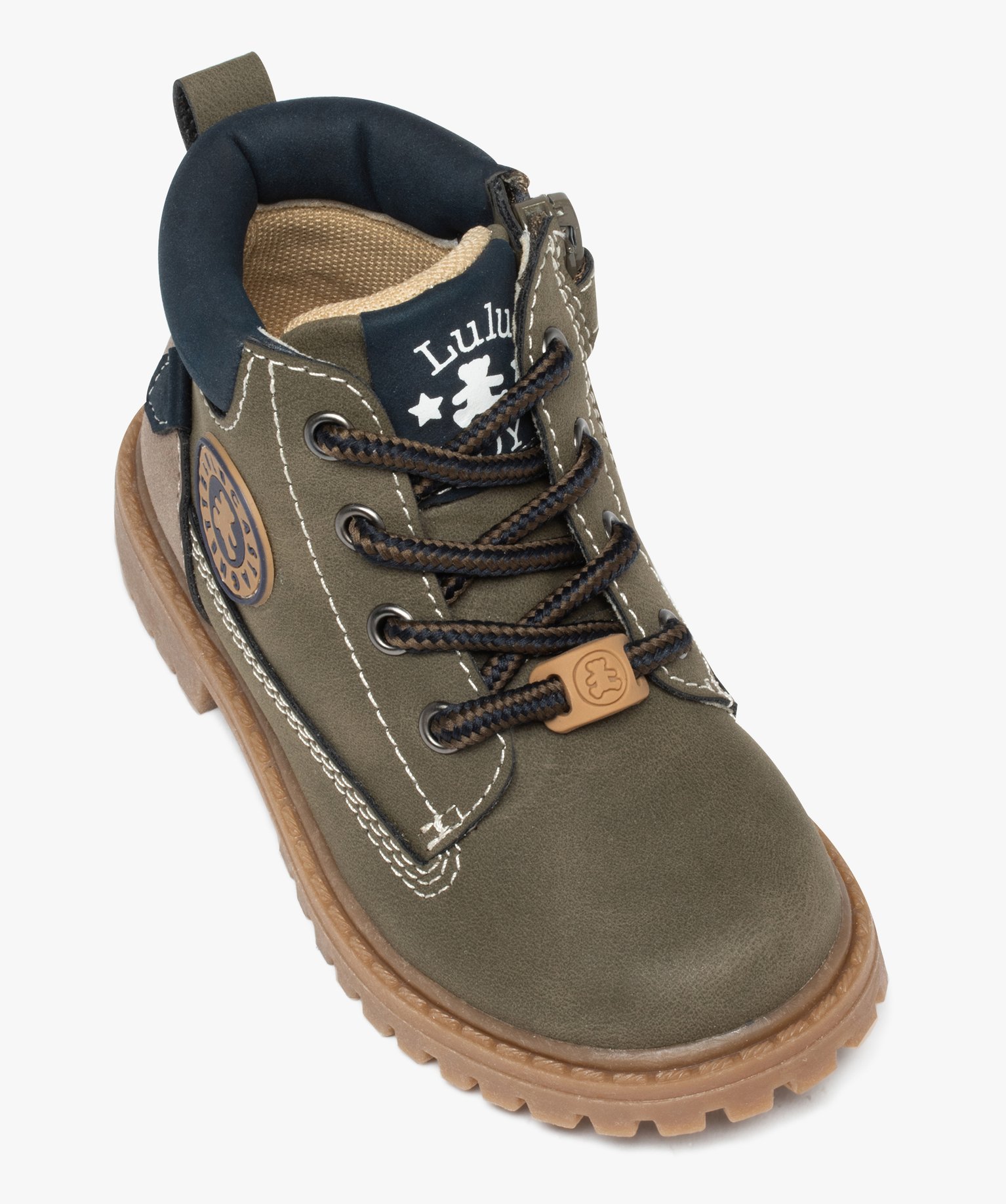 Boots bébé Garçon mid-cut lisses à lacets et à zip - Lu... kaki | GEMO
