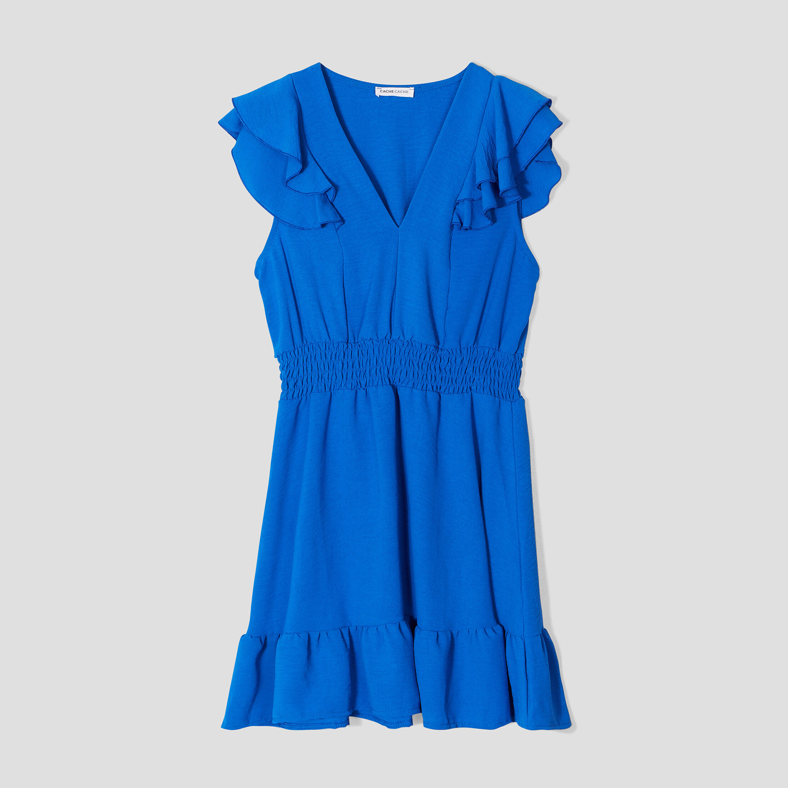 Robe évasée avec volants bleu roi femme | Cache Cache