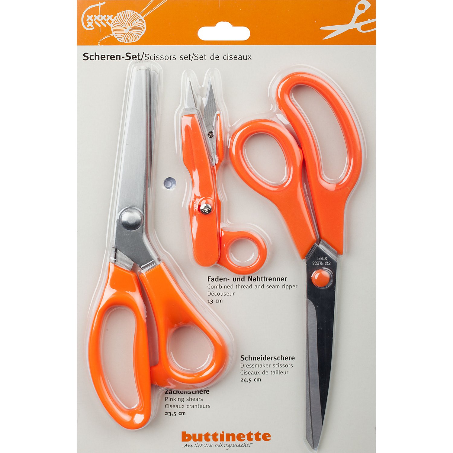 Scheren-Set mit Schneiderschere, Zackenschere und Fadenschere