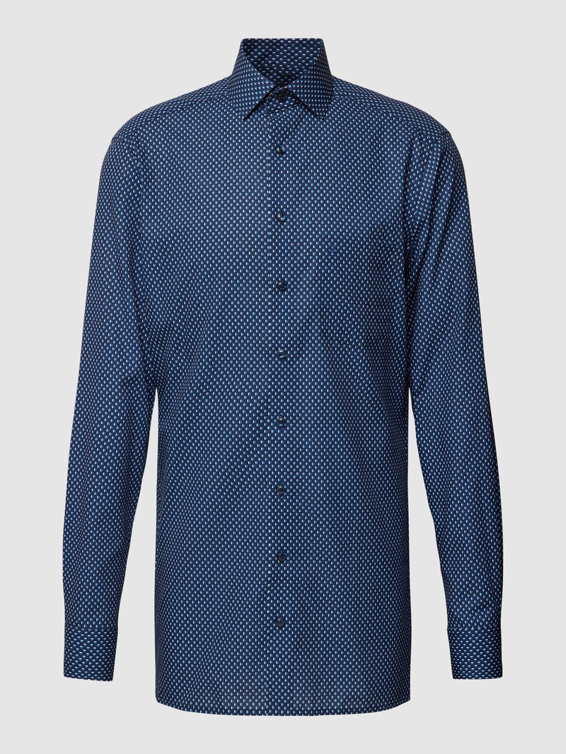 Modern Fit Business-Hemd mit Allover-Muster Modell 'Global' in marineblau