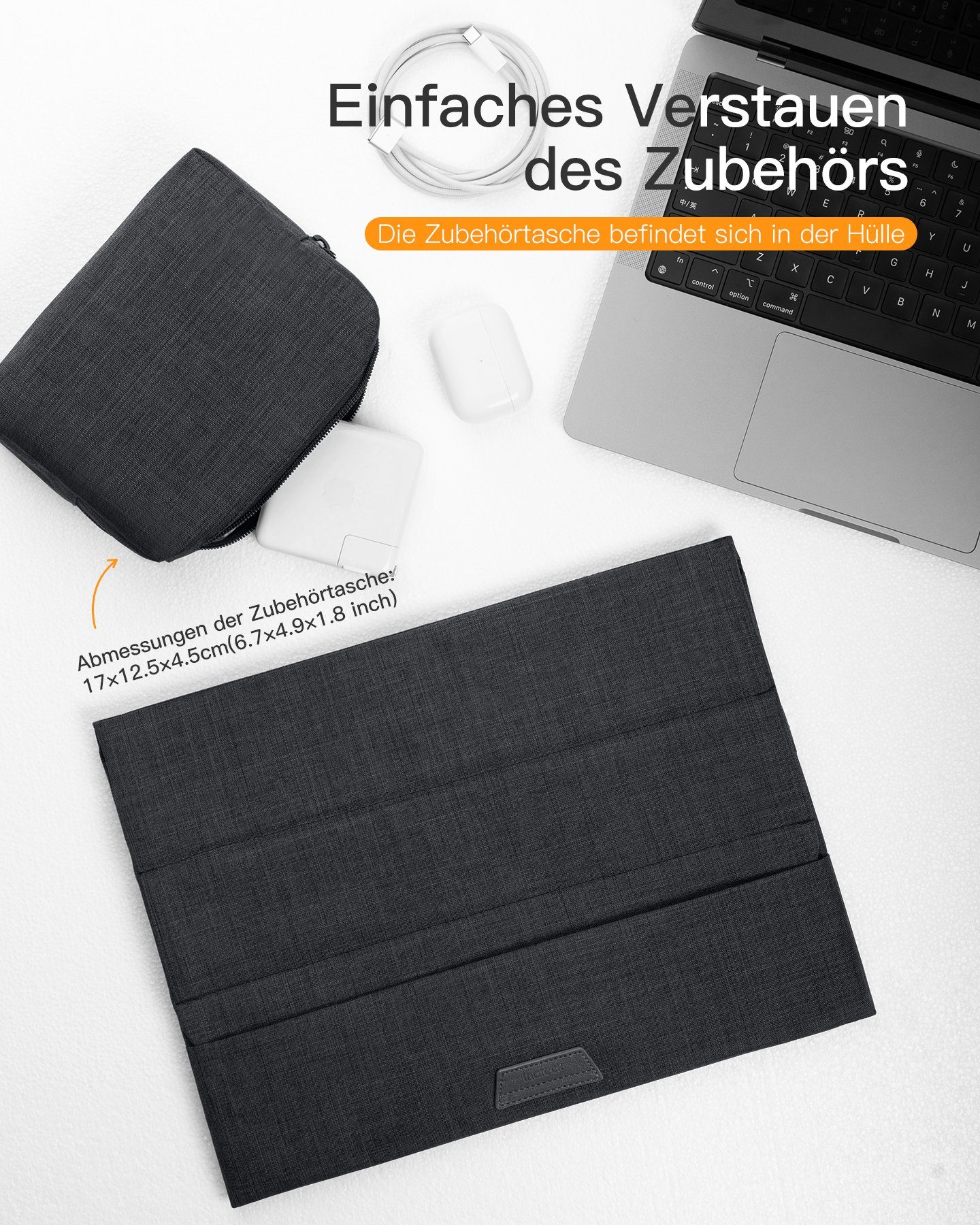 Inateck Laptop-Hülle 13 Zoll Laptop Tasche mit Standfunktion Zubehörtasche 33 cm (13 Zoll), klappbar