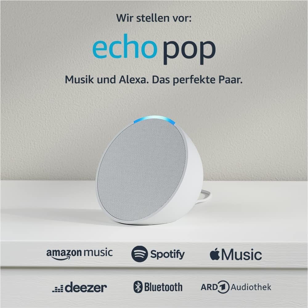 Amazon Echo Pop 2023, Alexa, Weiß, 15 W, voller Klang Bluetooth-Lautsprecher (WLAN (WiFi)