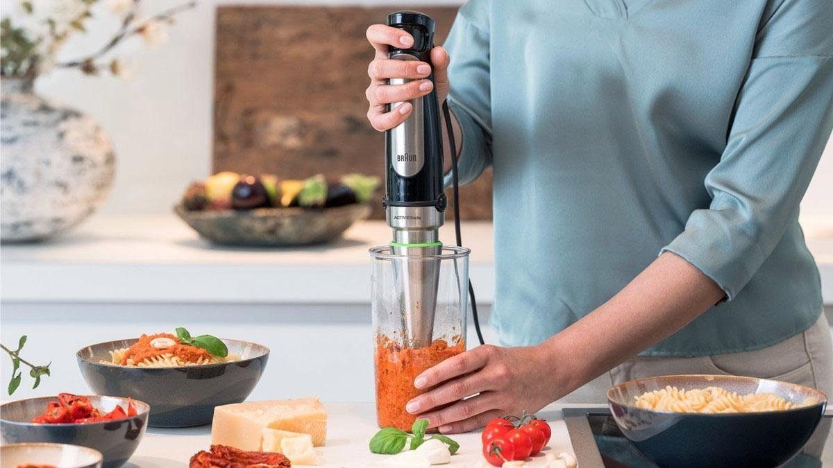 Braun Stabmixer MQ7025X MultiQuick 7, 1000 W, mit Schneebesen, 350ml Zerkleinerer, 600ml Mixbecher