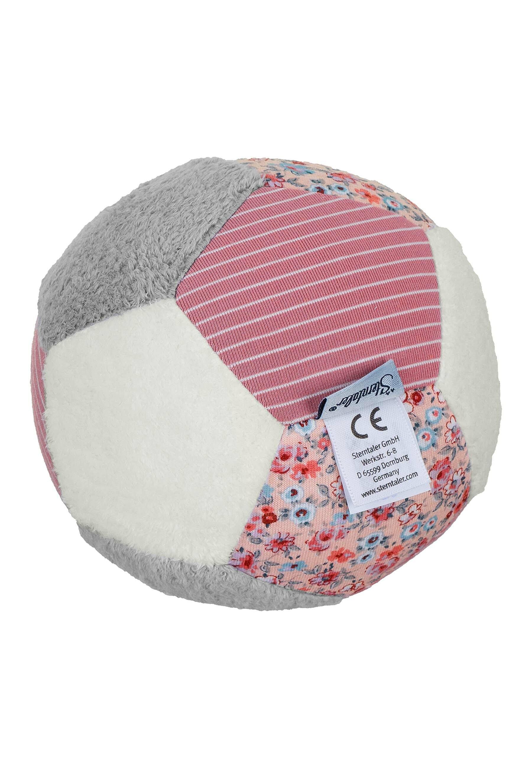 Ball aus Stoff in Rosa/grau, 11 cm groß mit Rassel