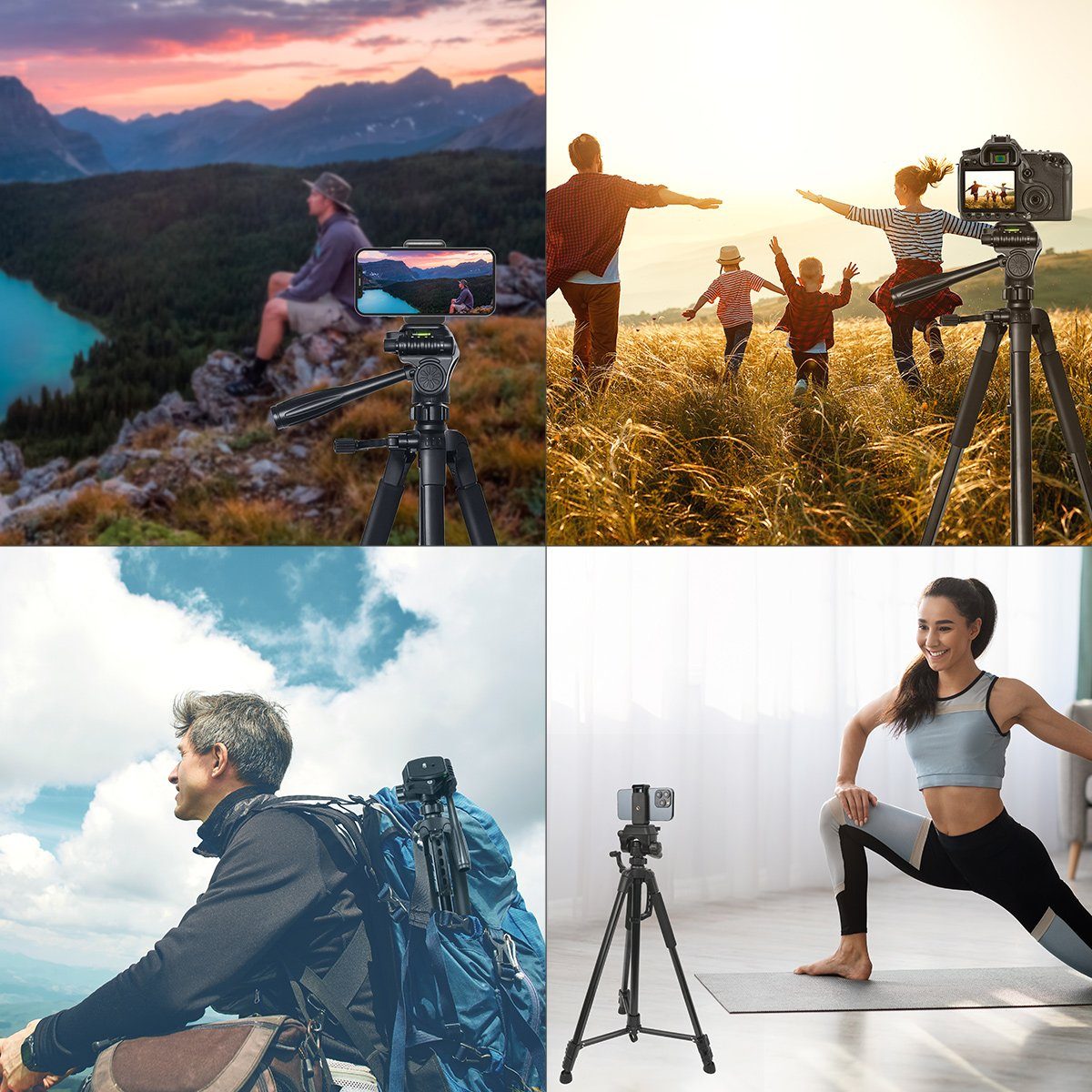 7Magic Neues Kamera Handy Stativ, 168cm Aluminium Leichte Dreibeinstativ Dreibeinstativ (Tragbares Smartphone Stativ Fotostativ)