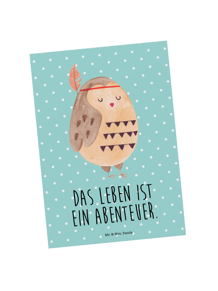 Mr. & Mrs. Panda Postkarte Eule Federschmuck mit Spruch in Türkis Pastell günstig kaufen onesize