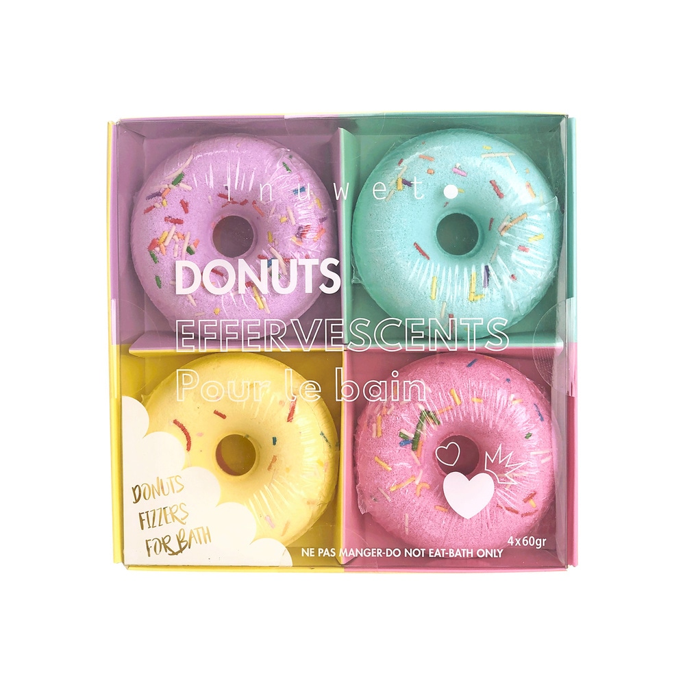 Inuwet Coffret de 4 donuts de bain Donuts de bain effervescents