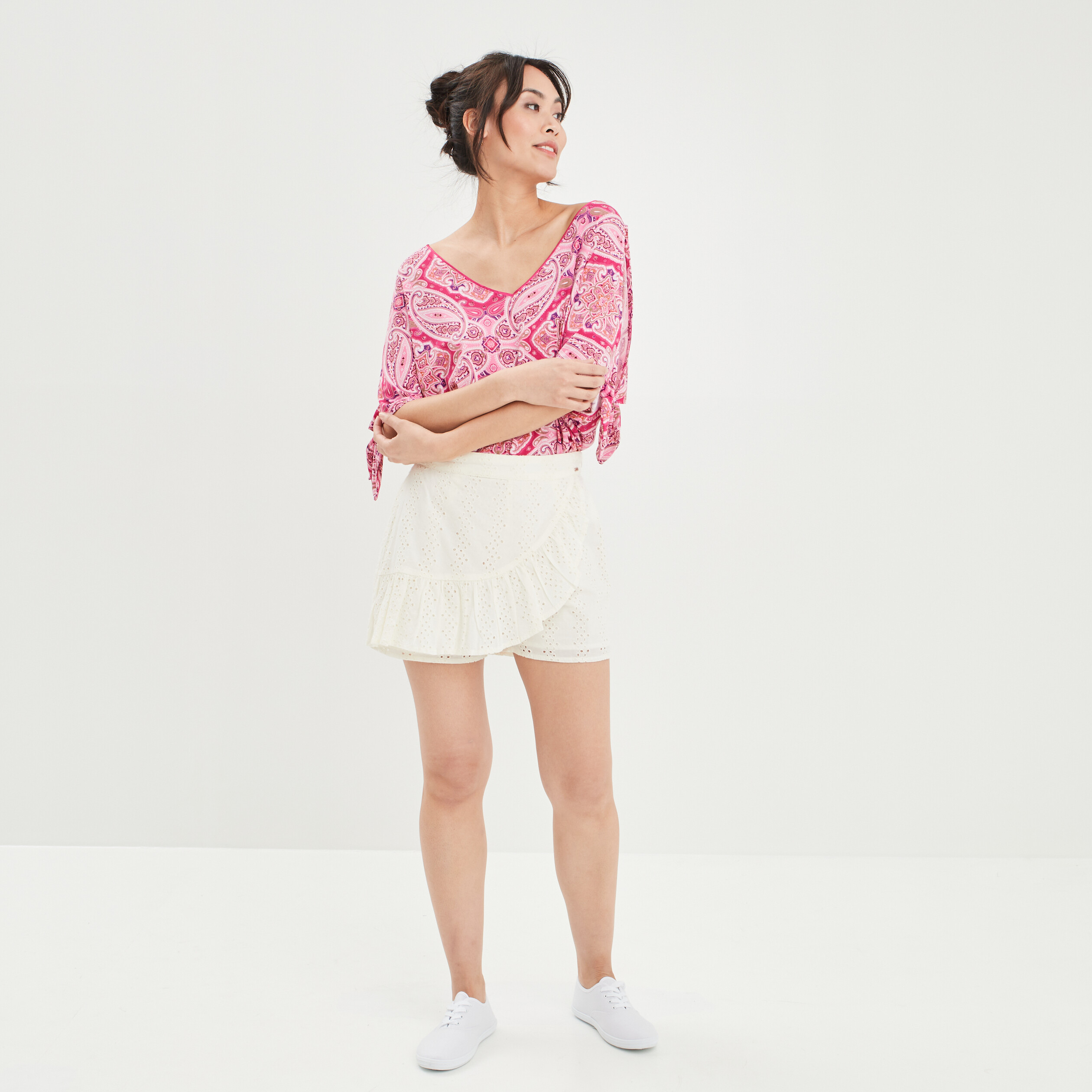 T-shirt fluide dos croisé ecru femme | La Halle