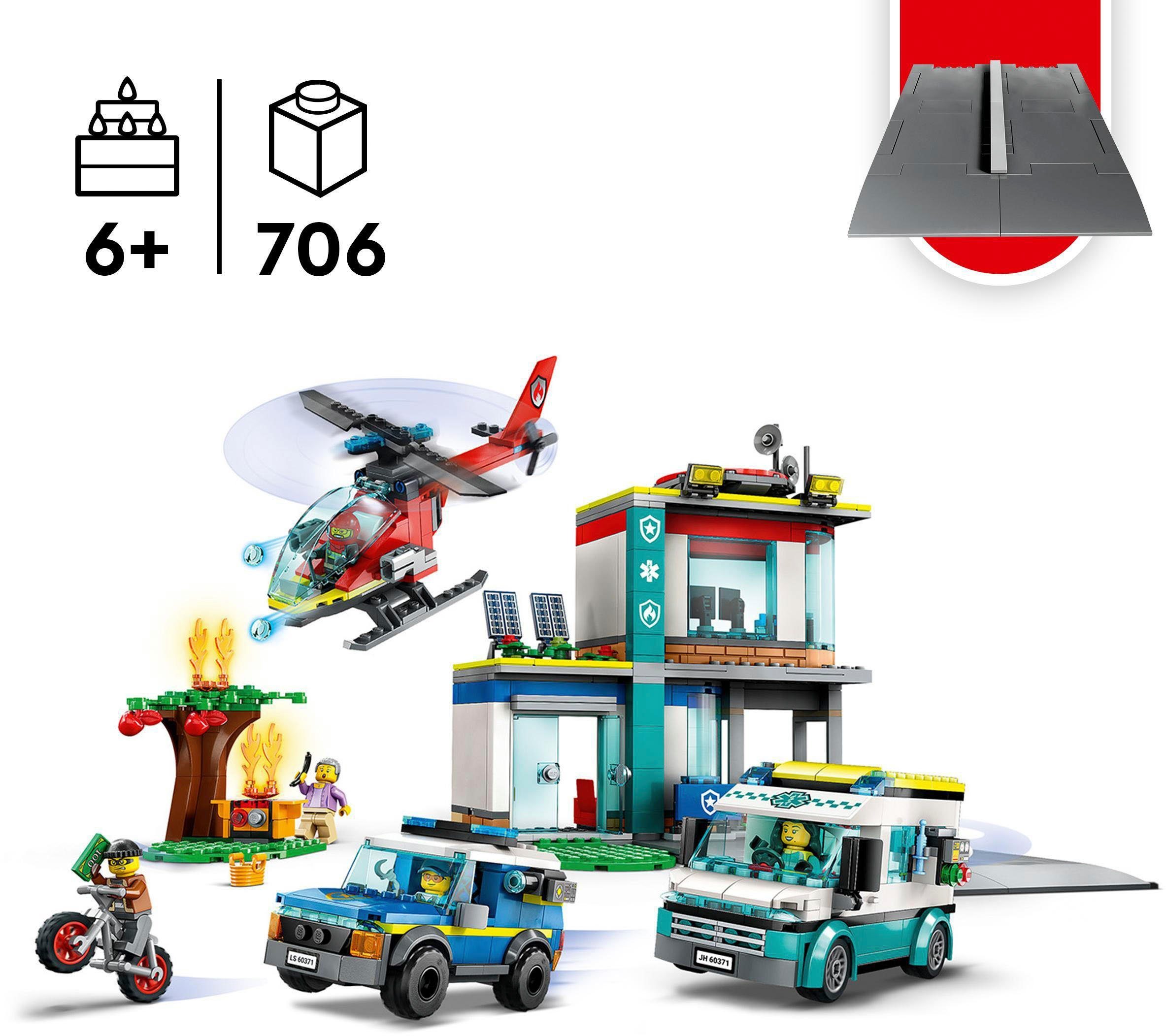 LEGO® Konstruktionsspielsteine Hauptquartier der Rettungsfahrzeuge (60371), LEGO® City, (706 St), Made in Europe