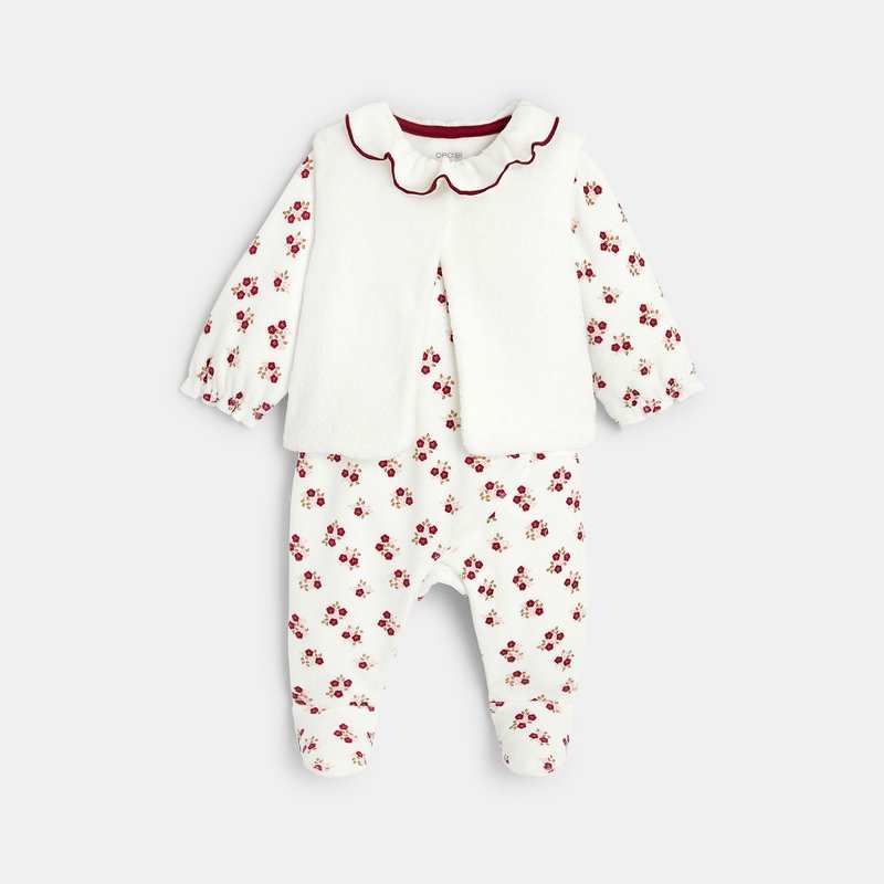 Dors-bien velours fleuri et gilet blanc naissance